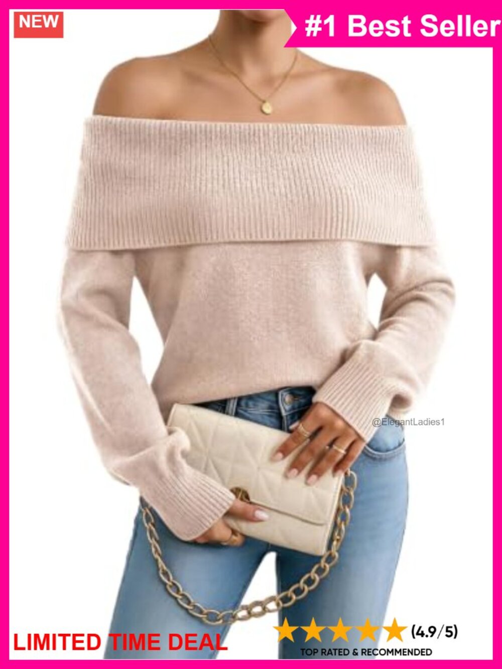 Off Shoulder Ribbed Knit Pullover Sweater Long Sleeve Slim Fit Women's